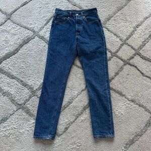 Levi’s premium jeans 501 high rise button fly skinny taper leg slouchy fit 24